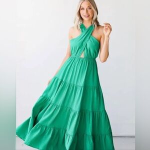 LUSH size small green criss cross halter neck maxi dress